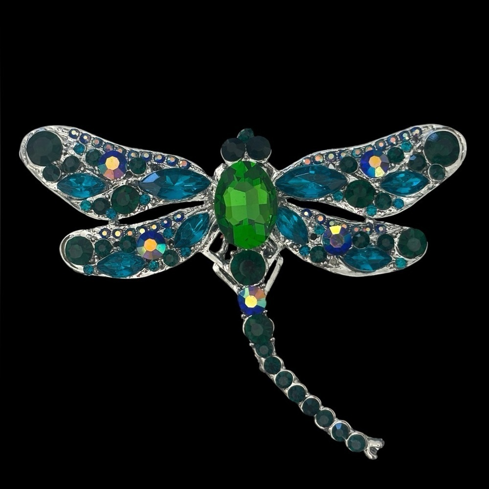 Vintage Green and Blue Gem Dragonfly Brooch